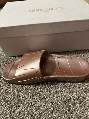 Jimmy Choo Tea Rose Brown Slide Sandals
